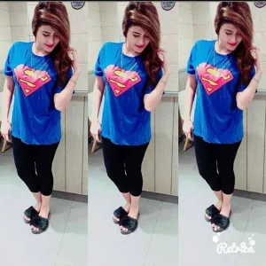 Royal Blue Super Girl Printed T-Shirt For Women