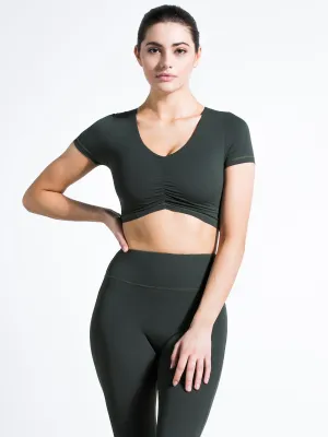RUCHED NUDE TEE, DEEP FOREST