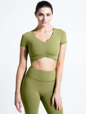 RUCHED NUDE TEE, MUSTARD