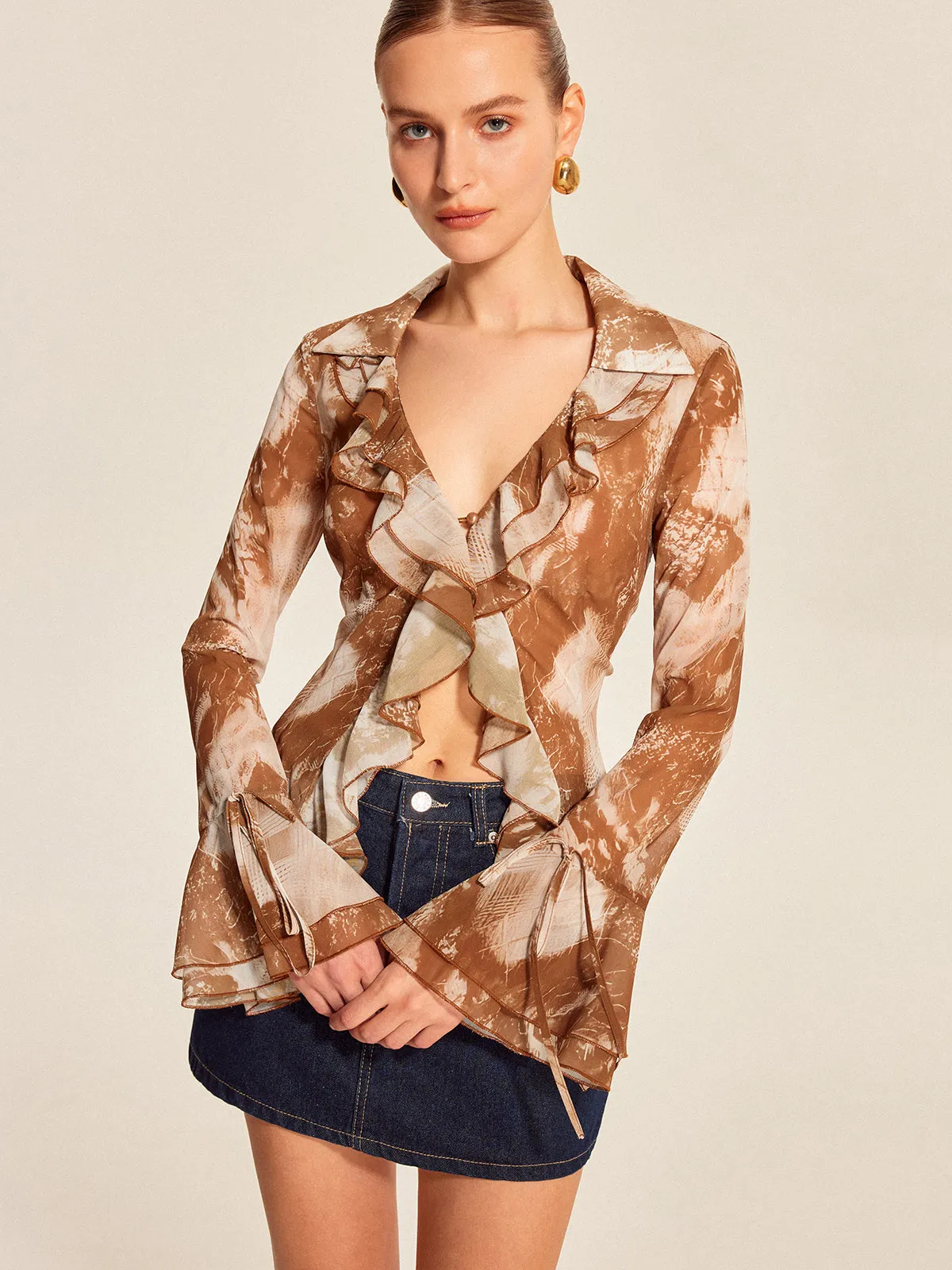 Ruffled Bell Sleeve Blouse