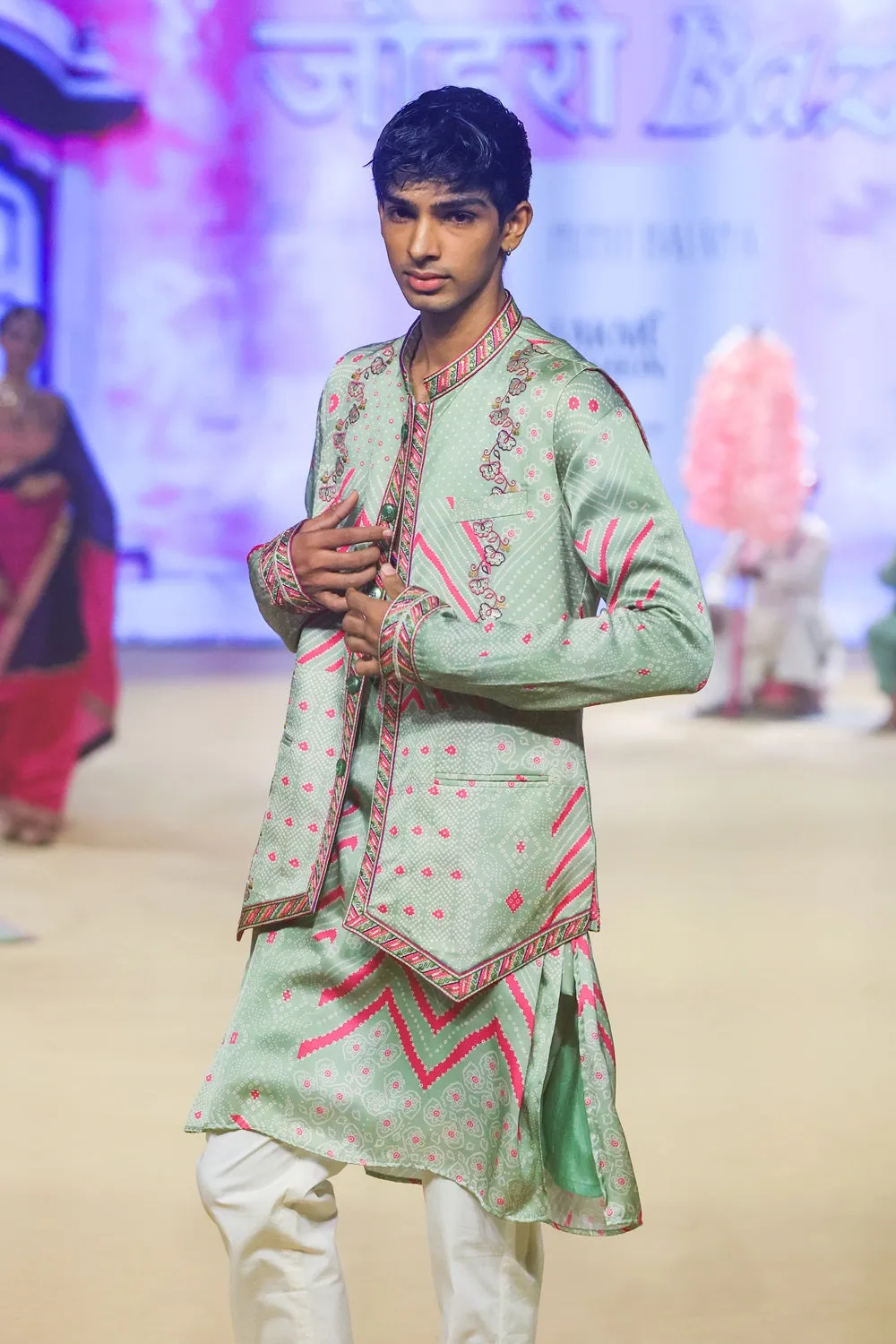 Sage green bundi and kurta set
