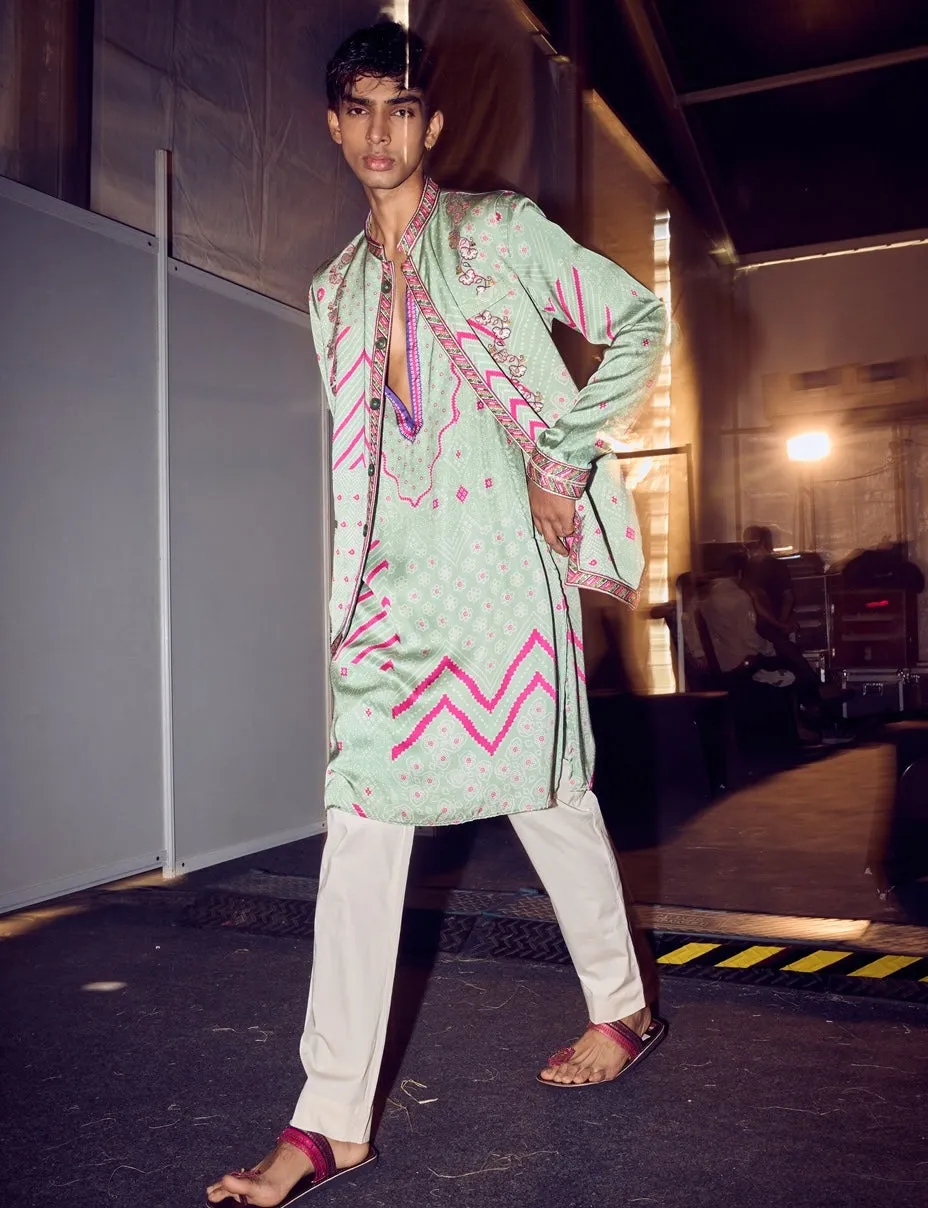 Sage green bundi and kurta set