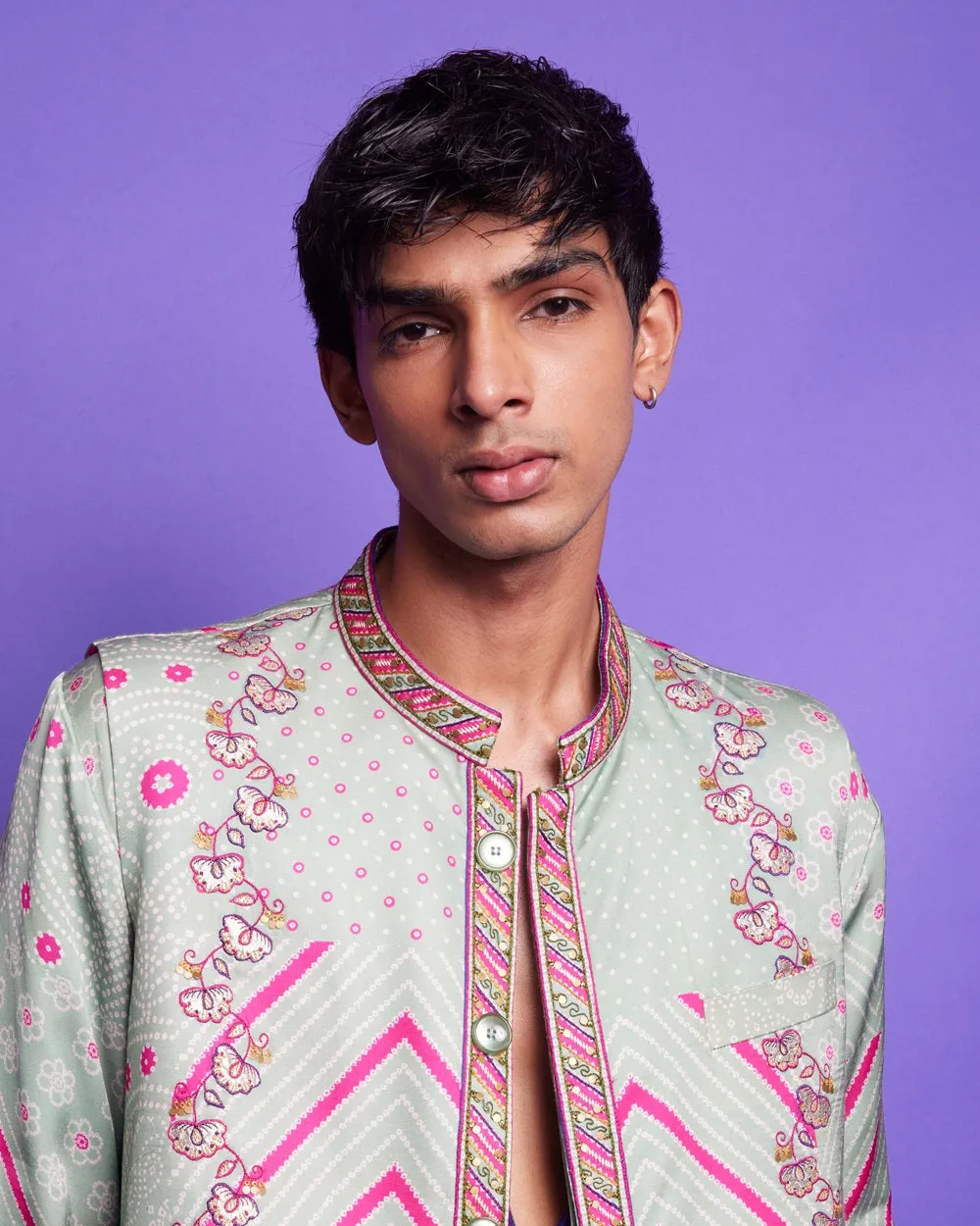Sage green bundi and kurta set