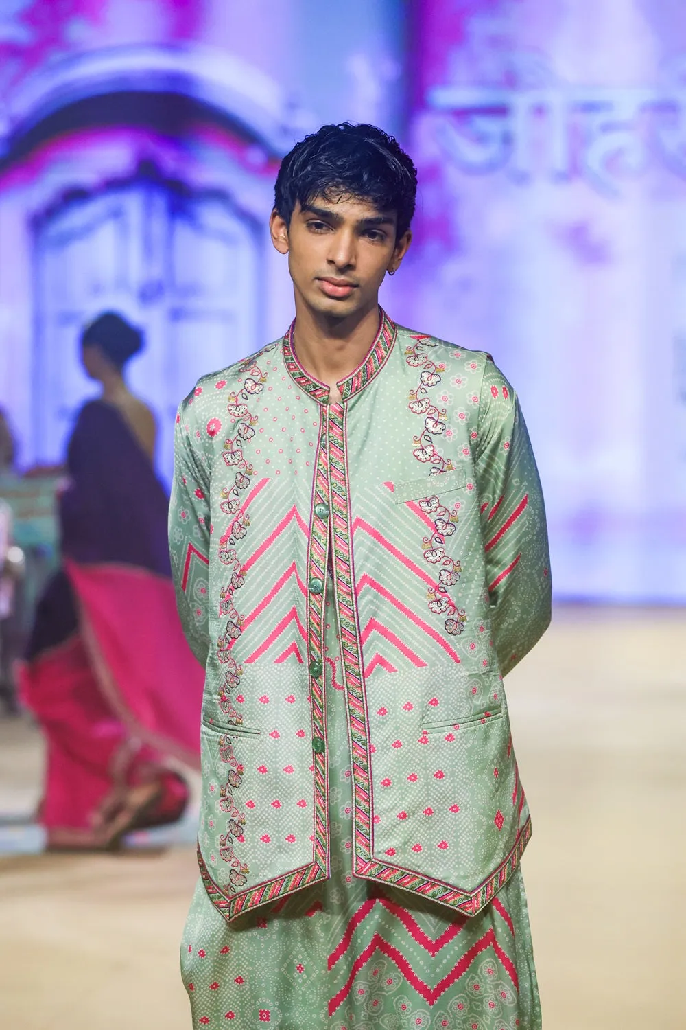 Sage green bundi and kurta set