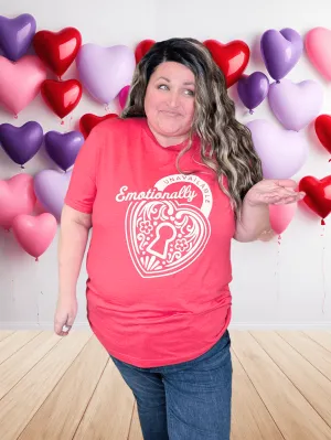 SALE- Emotionally Unavailable Graphic Tee on Red