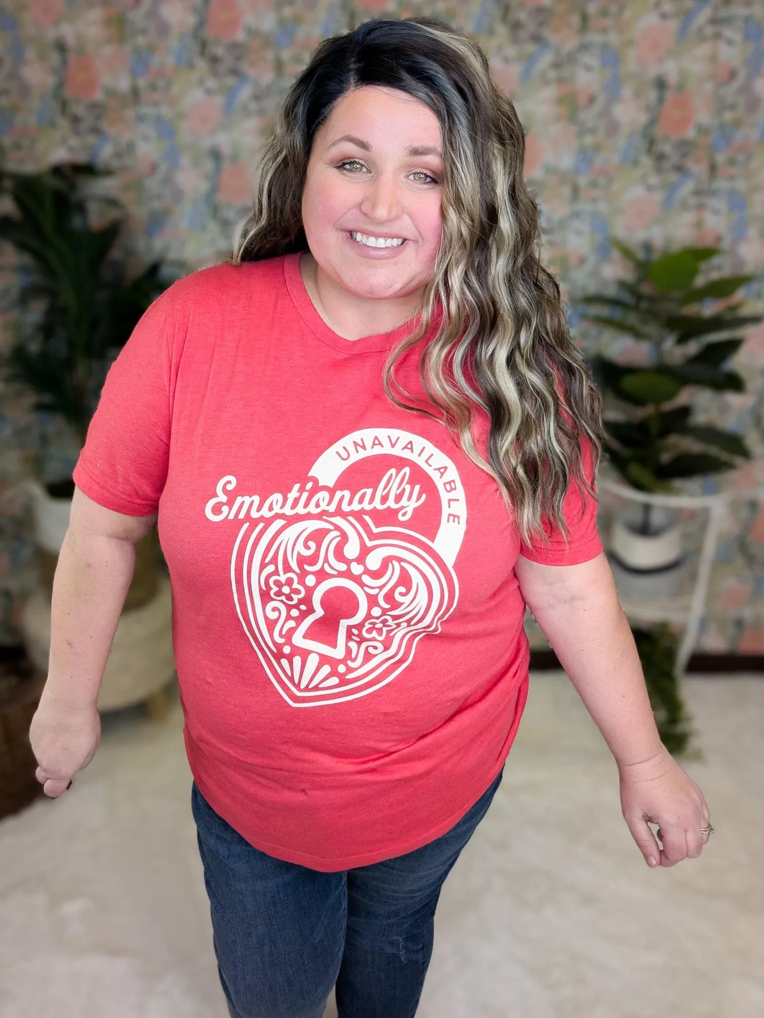 SALE- Emotionally Unavailable Graphic Tee on Red