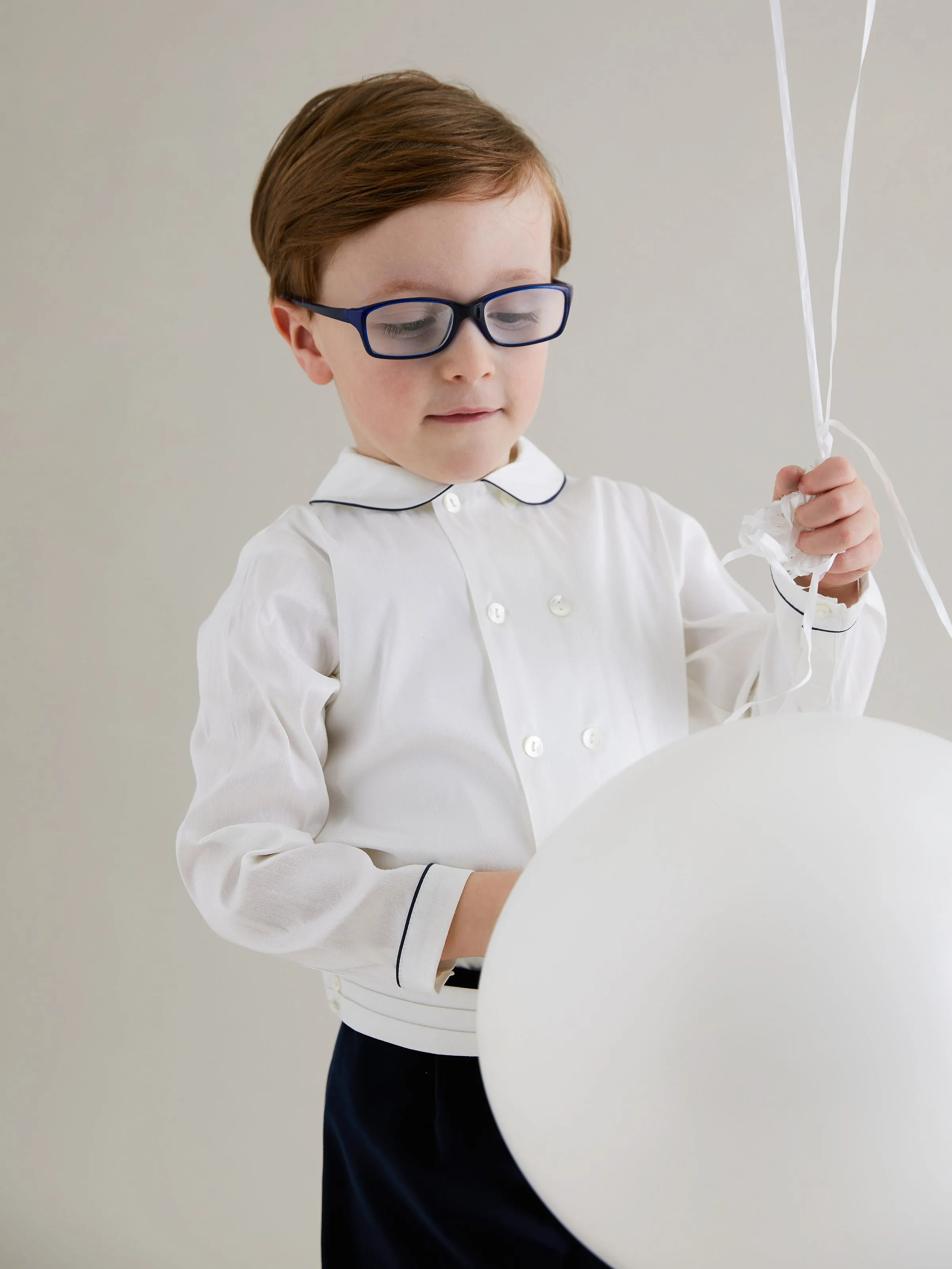 Sarah Louise Ivory Shirt & Navy Velvet Shorts with Cummerbund