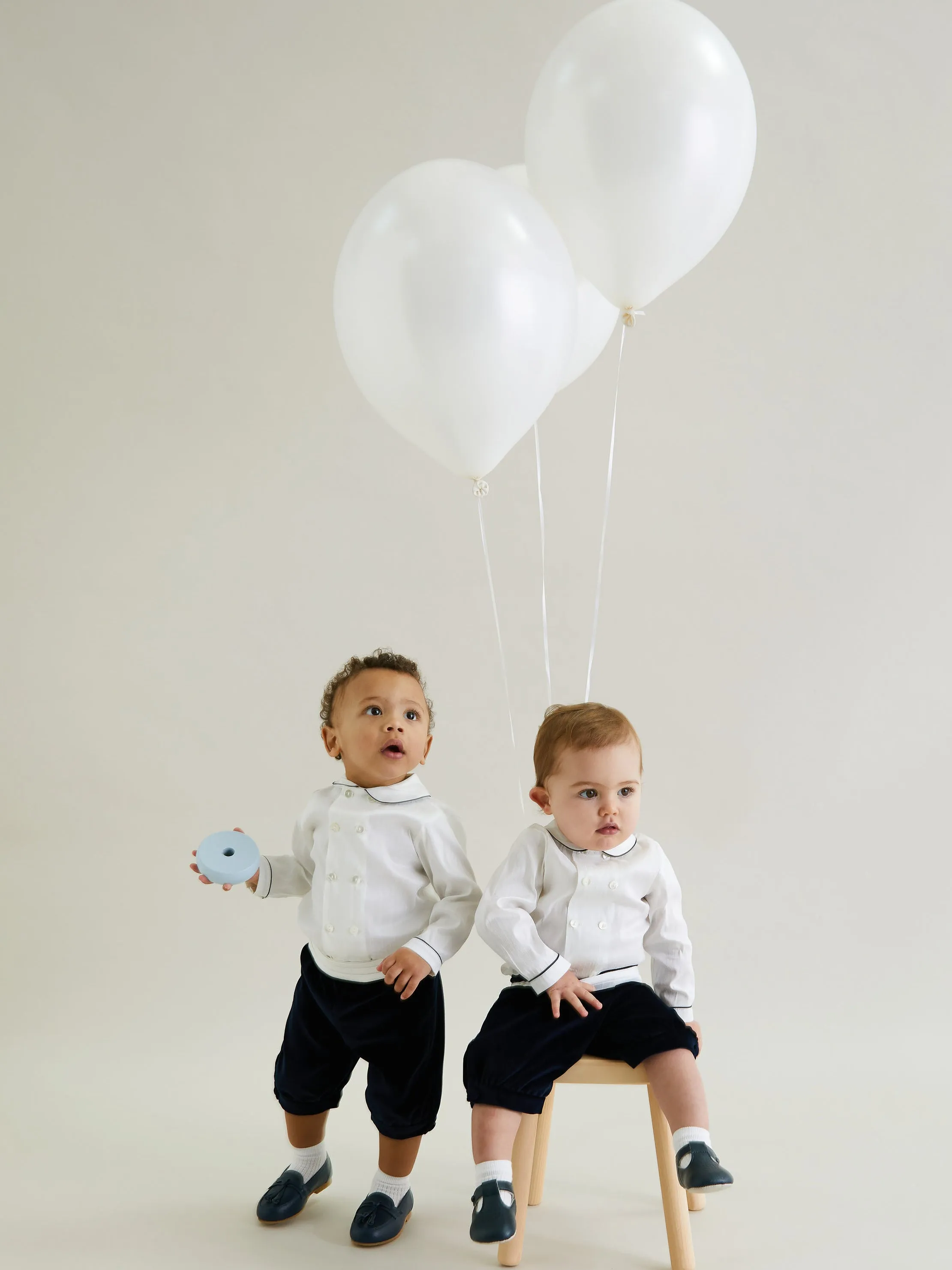 Sarah Louise Ivory Shirt & Navy Velvet Shorts with Cummerbund