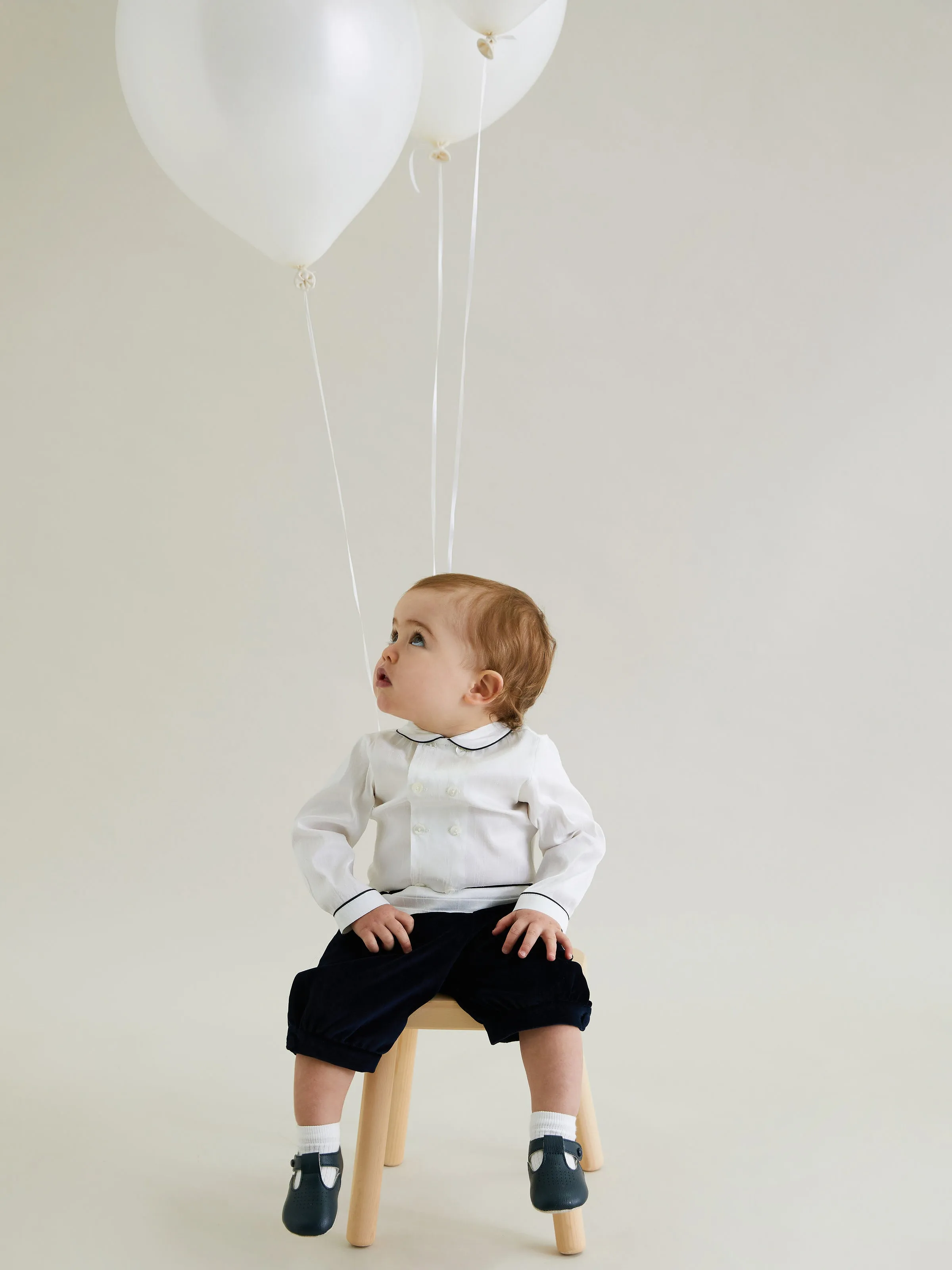 Sarah Louise Ivory Shirt & Navy Velvet Shorts with Cummerbund