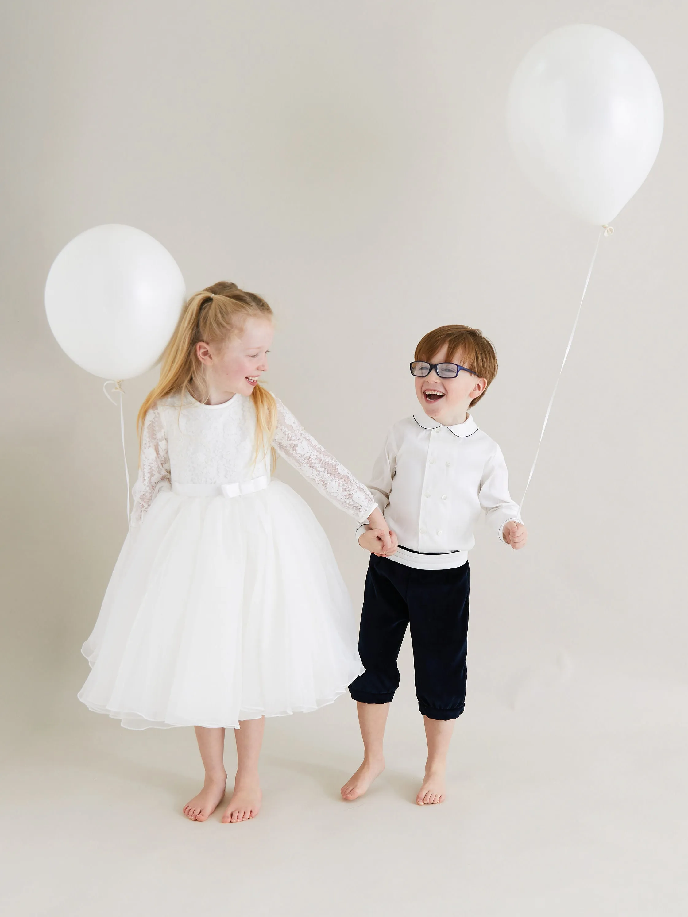 Sarah Louise Ivory Shirt & Navy Velvet Shorts with Cummerbund