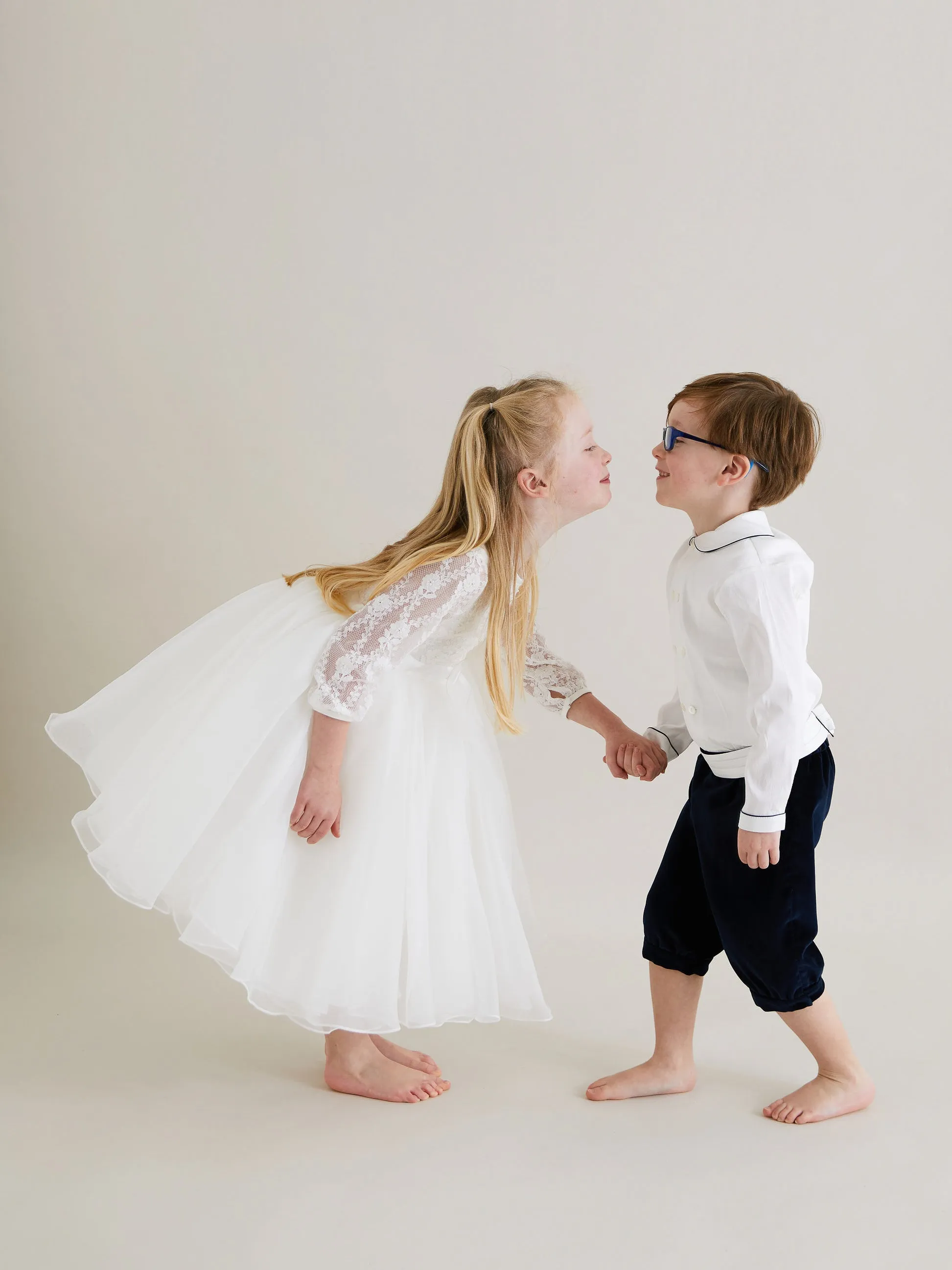 Sarah Louise Ivory Shirt & Navy Velvet Shorts with Cummerbund