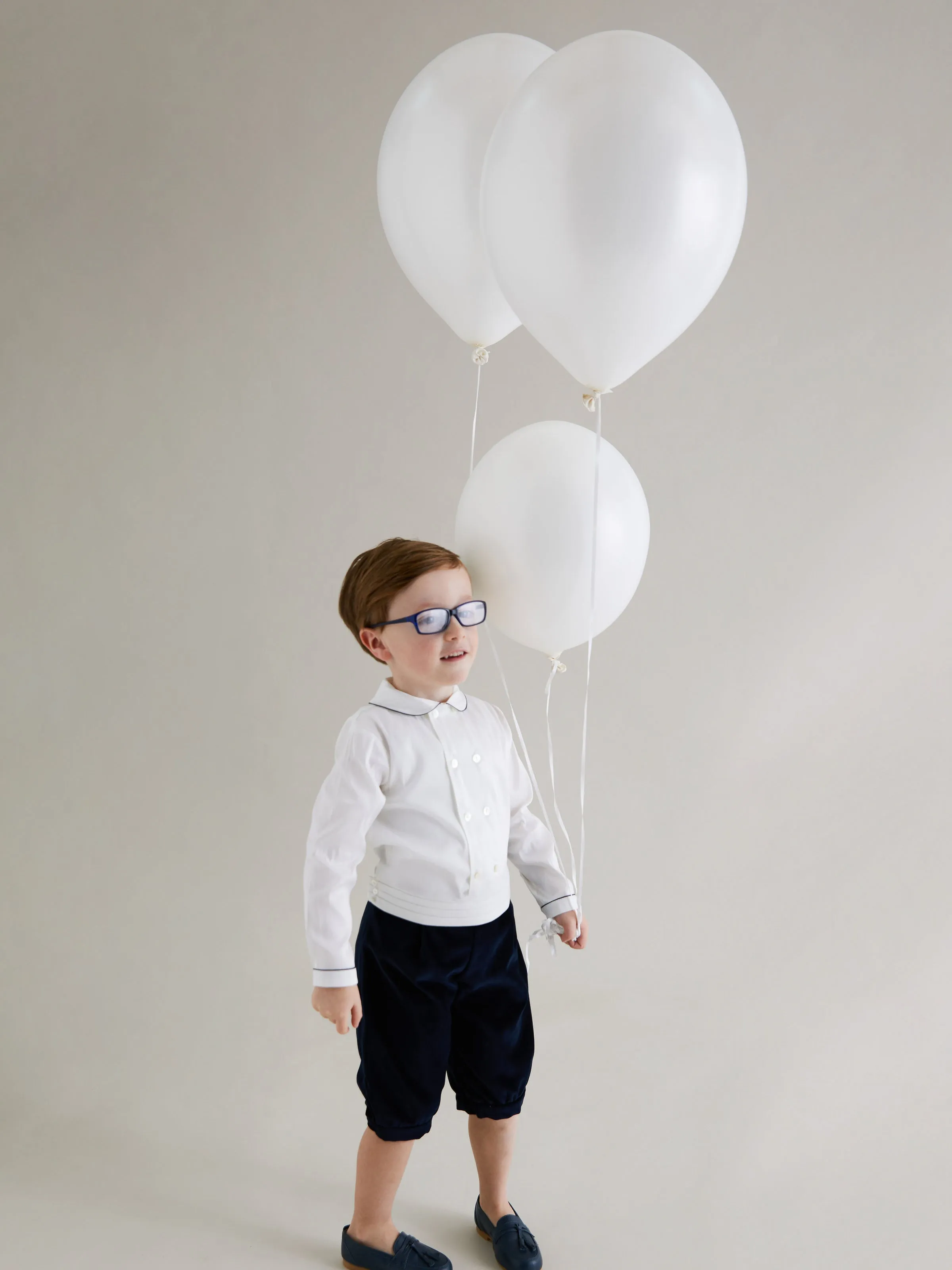 Sarah Louise Ivory Shirt & Navy Velvet Shorts with Cummerbund