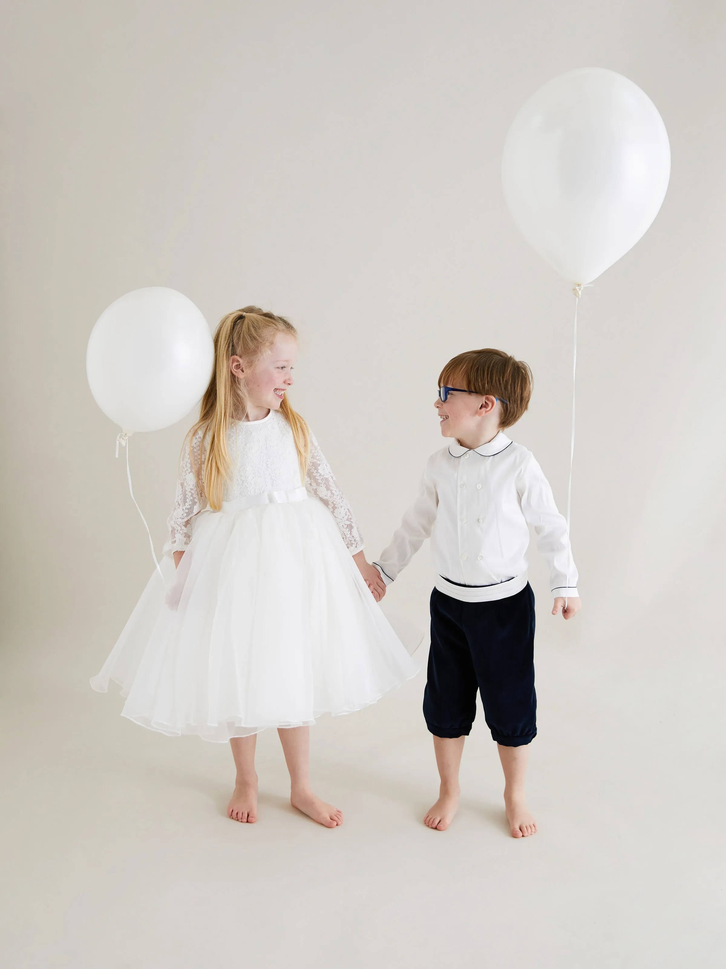 Sarah Louise Ivory Shirt & Navy Velvet Shorts with Cummerbund