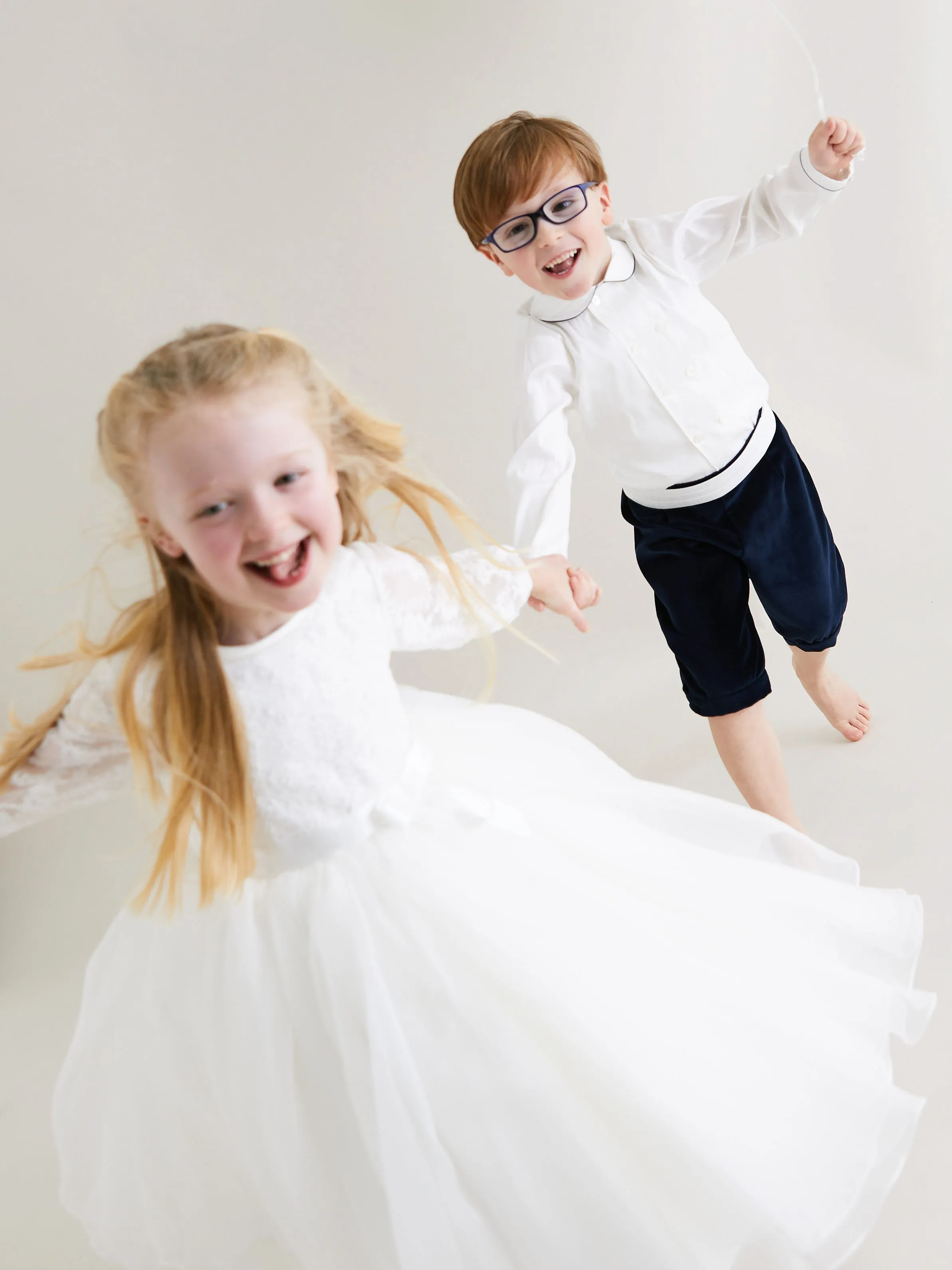 Sarah Louise Ivory Shirt & Navy Velvet Shorts with Cummerbund