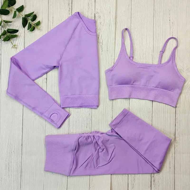 Seamless Sports Suit Yoga Set for Women - Fitness Wear Long Sleeve Yoga Clothing Gym Workout Sportswear, Two-Piece Tracksuit