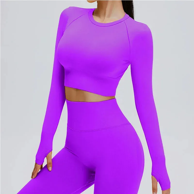 Seamless Sports Suit Yoga Set for Women - Fitness Wear Long Sleeve Yoga Clothing Gym Workout Sportswear, Two-Piece Tracksuit