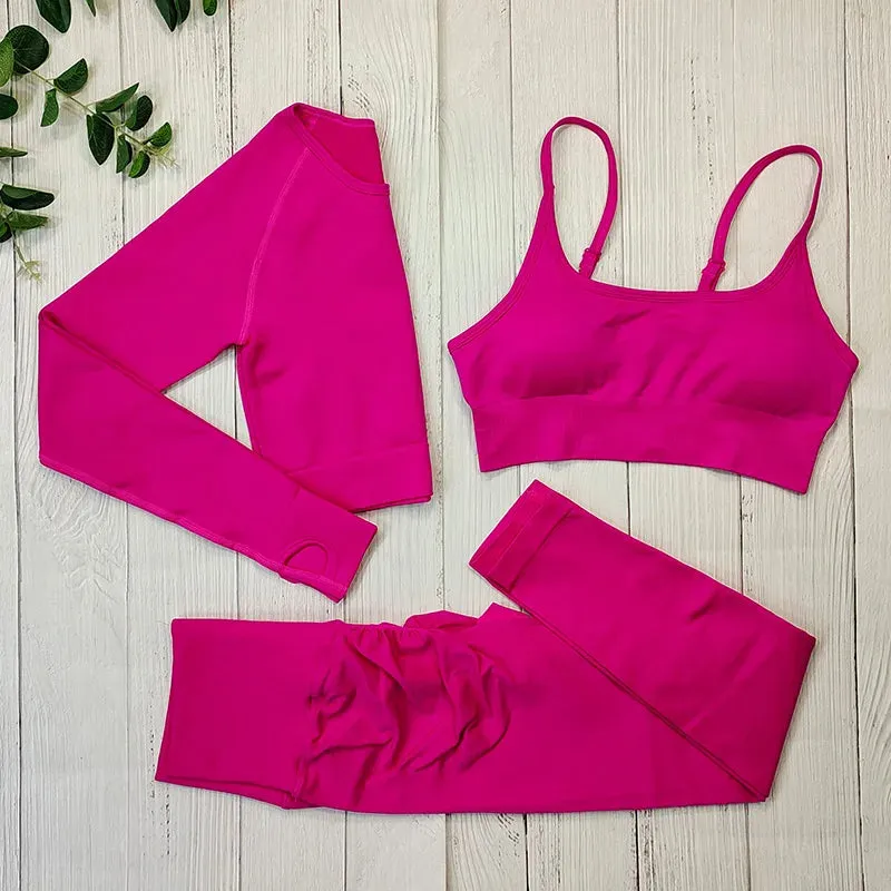 Seamless Sports Suit Yoga Set for Women - Fitness Wear Long Sleeve Yoga Clothing Gym Workout Sportswear, Two-Piece Tracksuit