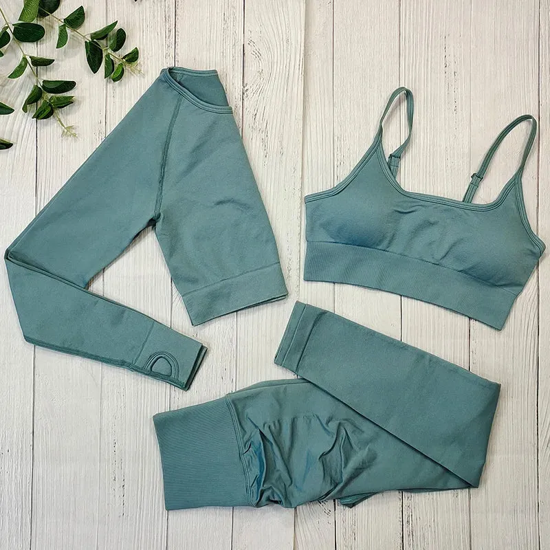 Seamless Sports Suit Yoga Set for Women - Fitness Wear Long Sleeve Yoga Clothing Gym Workout Sportswear, Two-Piece Tracksuit