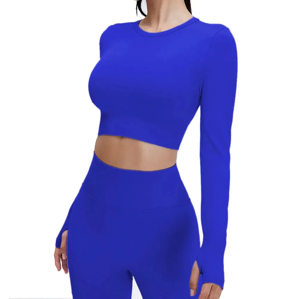 Seamless Sports Suit Yoga Set for Women - Fitness Wear Long Sleeve Yoga Clothing Gym Workout Sportswear, Two-Piece Tracksuit