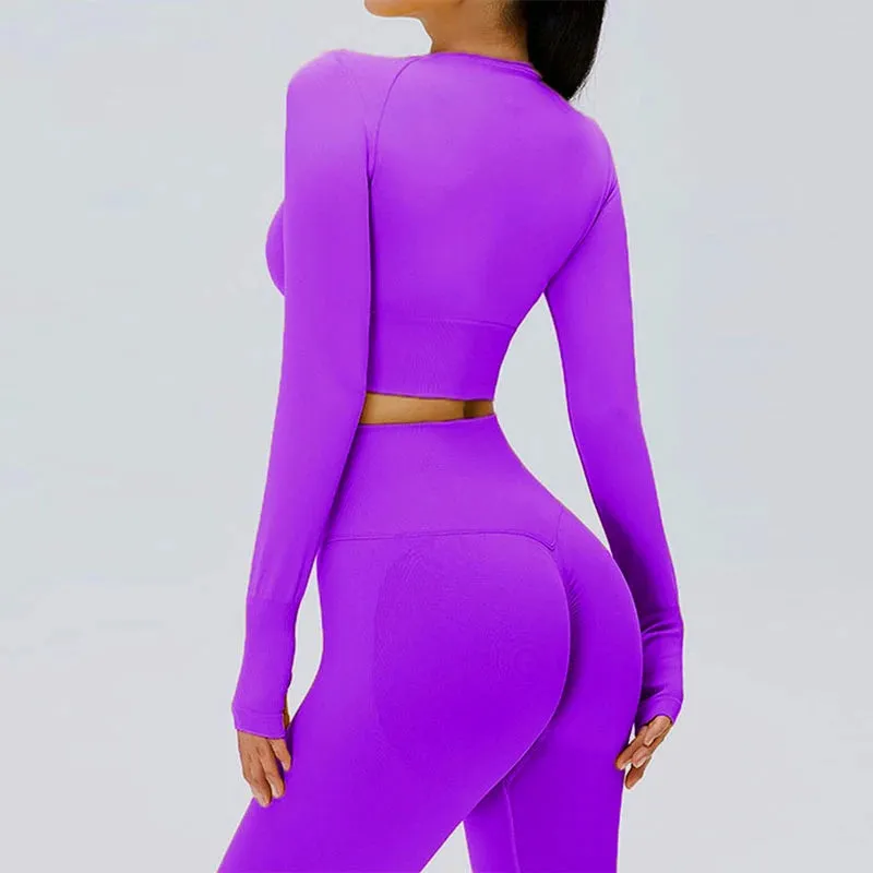Seamless Sports Suit Yoga Set for Women - Fitness Wear Long Sleeve Yoga Clothing Gym Workout Sportswear, Two-Piece Tracksuit