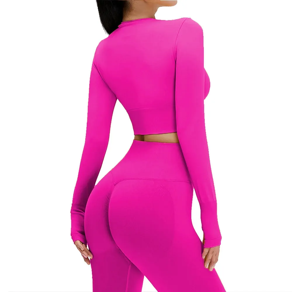 Seamless Sports Suit Yoga Set for Women - Fitness Wear Long Sleeve Yoga Clothing Gym Workout Sportswear, Two-Piece Tracksuit
