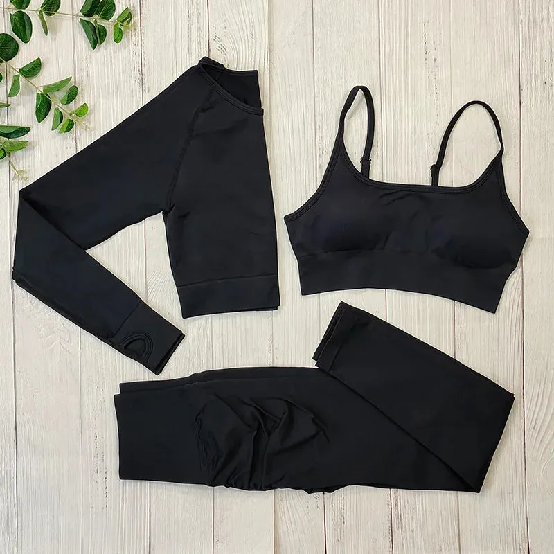 Seamless Sports Suit Yoga Set for Women - Fitness Wear Long Sleeve Yoga Clothing Gym Workout Sportswear, Two-Piece Tracksuit