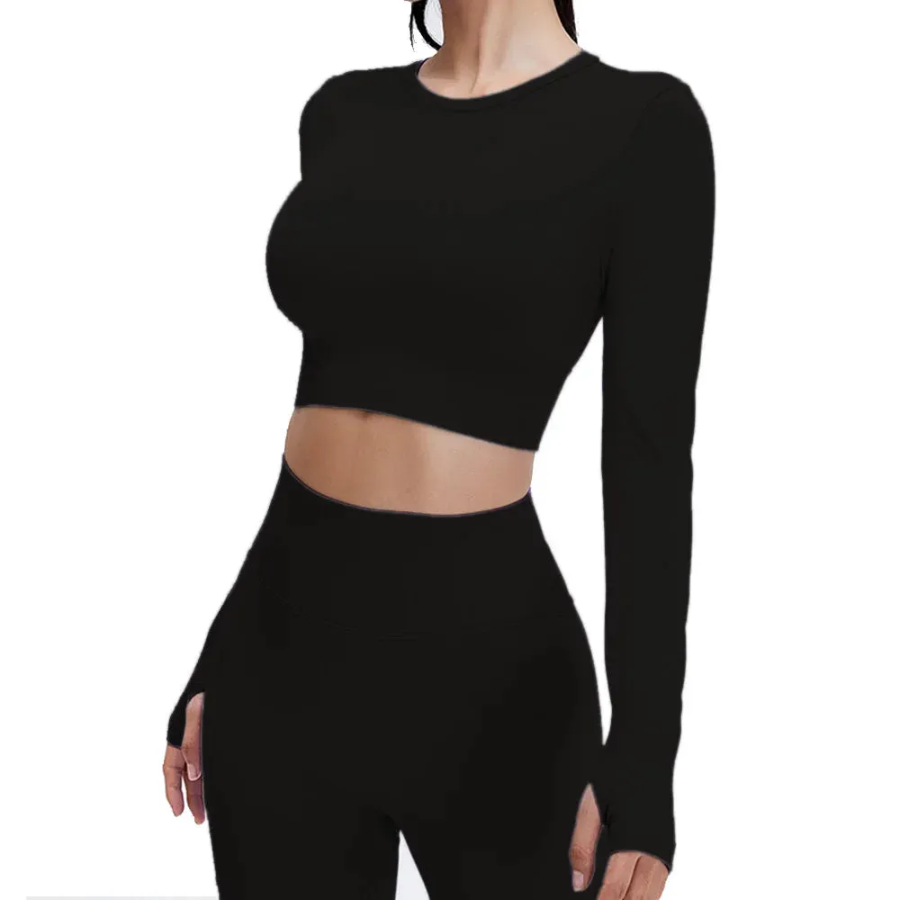 Seamless Sports Suit Yoga Set for Women - Fitness Wear Long Sleeve Yoga Clothing Gym Workout Sportswear, Two-Piece Tracksuit