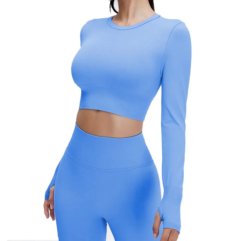Seamless Sports Suit Yoga Set for Women - Fitness Wear Long Sleeve Yoga Clothing Gym Workout Sportswear, Two-Piece Tracksuit