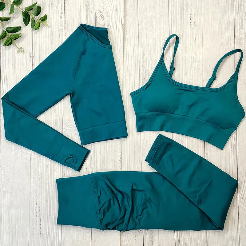 Seamless Sports Suit Yoga Set for Women - Fitness Wear Long Sleeve Yoga Clothing Gym Workout Sportswear, Two-Piece Tracksuit