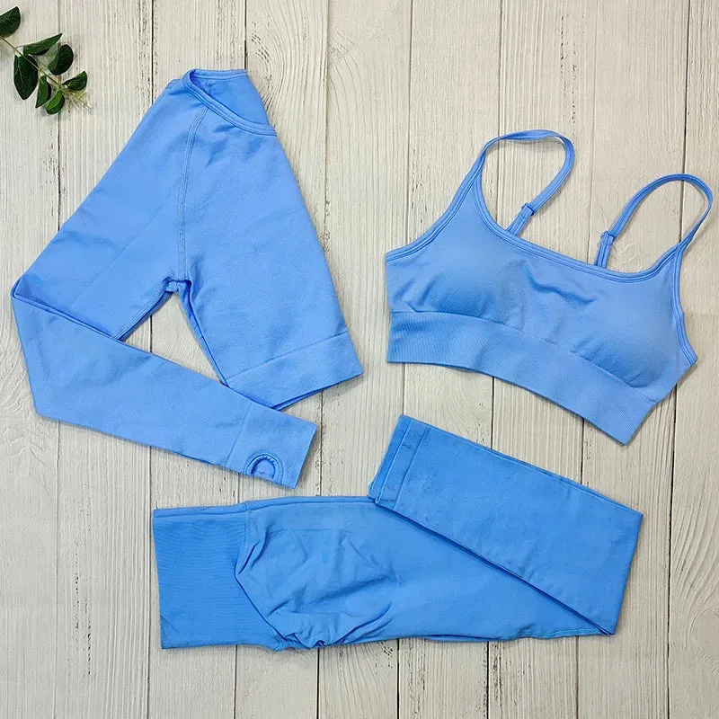Seamless Sports Suit Yoga Set for Women - Fitness Wear Long Sleeve Yoga Clothing Gym Workout Sportswear, Two-Piece Tracksuit