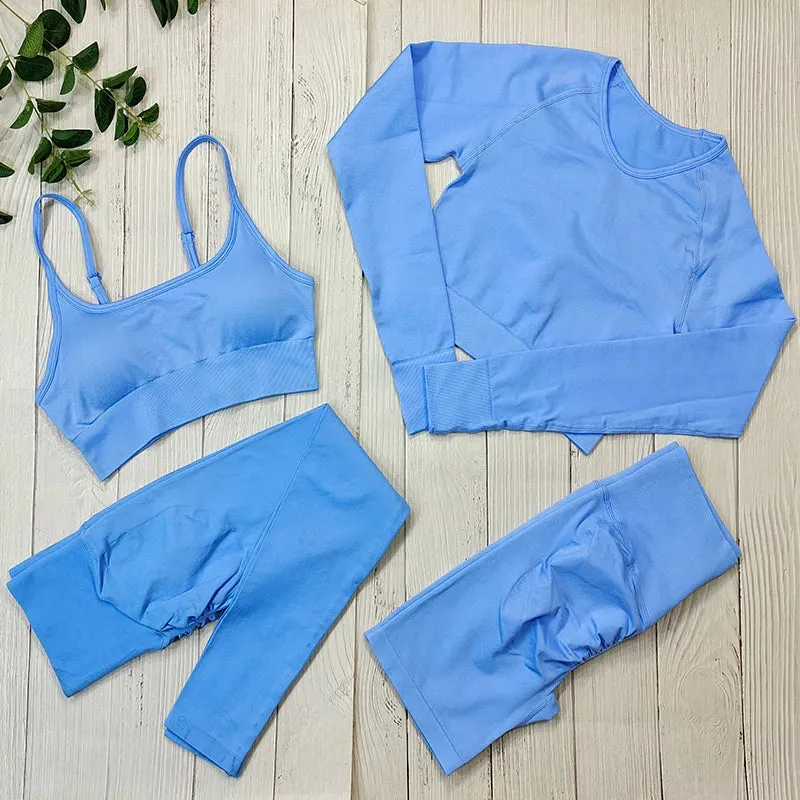 Seamless Sports Suit Yoga Set for Women - Fitness Wear Long Sleeve Yoga Clothing Gym Workout Sportswear, Two-Piece Tracksuit