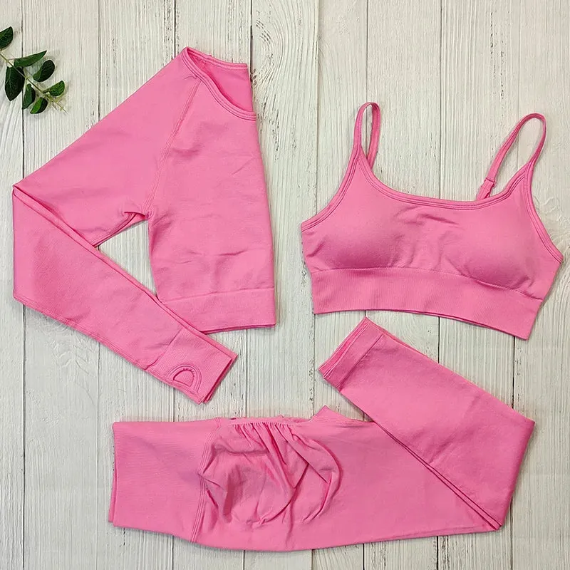 Seamless Sports Suit Yoga Set for Women - Fitness Wear Long Sleeve Yoga Clothing Gym Workout Sportswear, Two-Piece Tracksuit