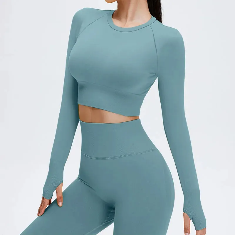 Seamless Sports Suit Yoga Set for Women - Fitness Wear Long Sleeve Yoga Clothing Gym Workout Sportswear, Two-Piece Tracksuit