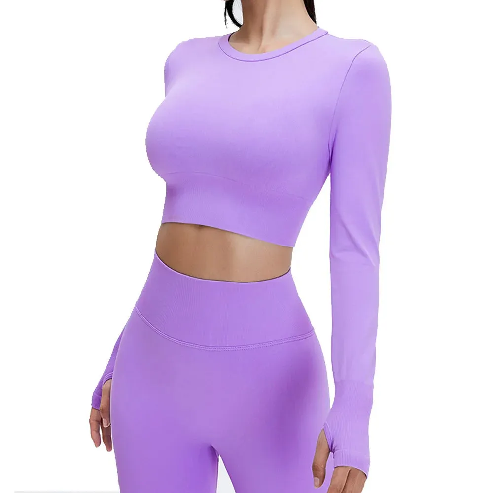 Seamless Sports Suit Yoga Set for Women - Fitness Wear Long Sleeve Yoga Clothing Gym Workout Sportswear, Two-Piece Tracksuit
