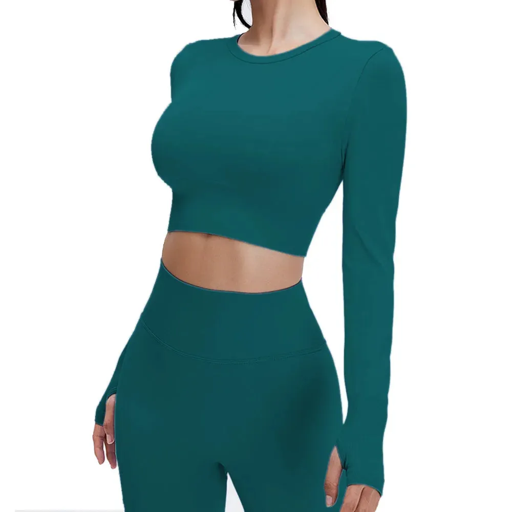 Seamless Sports Suit Yoga Set for Women - Fitness Wear Long Sleeve Yoga Clothing Gym Workout Sportswear, Two-Piece Tracksuit