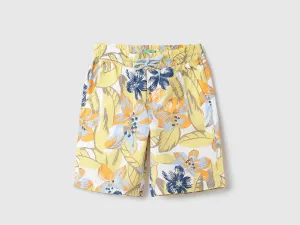 Seersucker Palm Print Regular Fit Beach Shorts