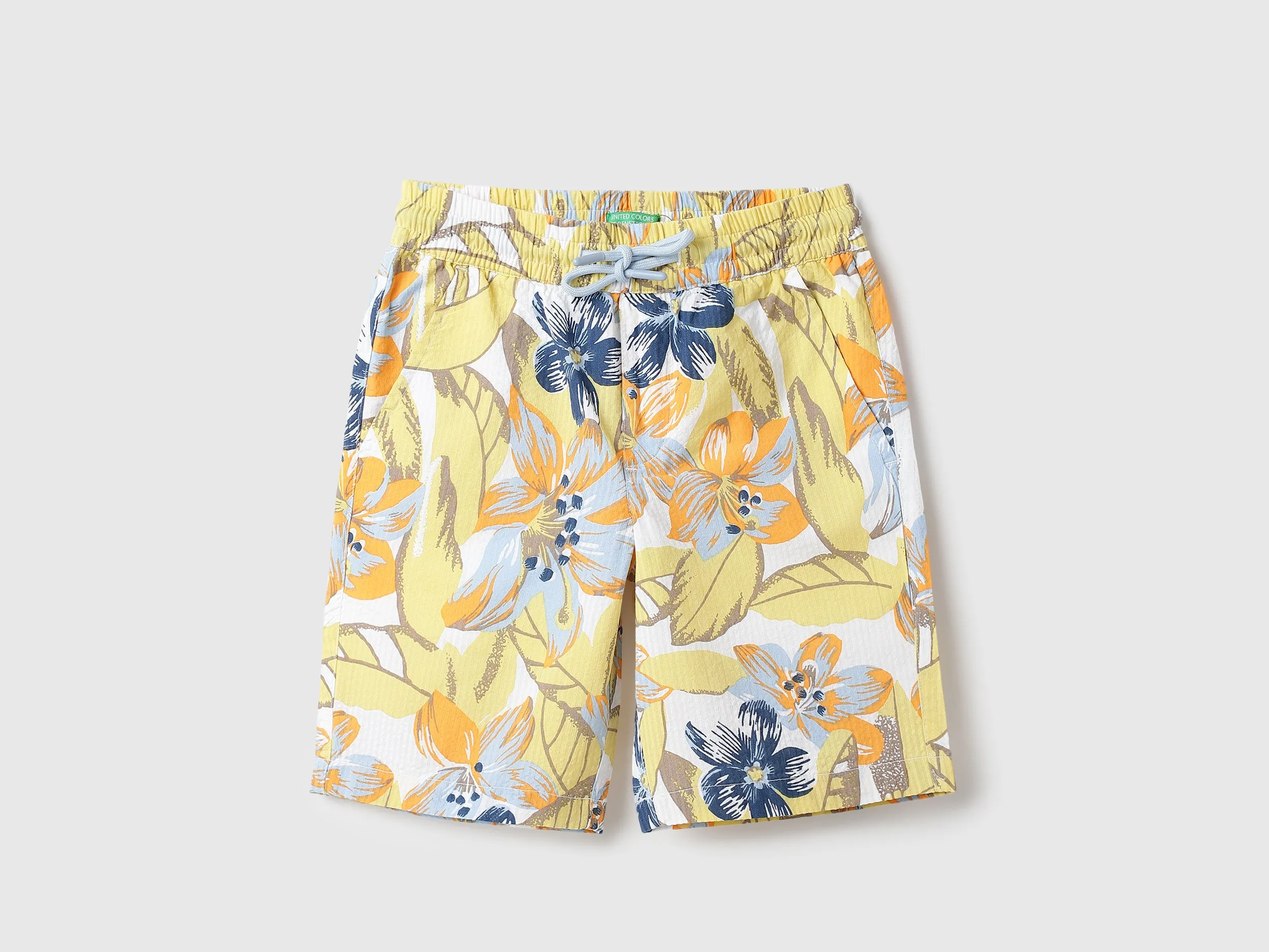 Seersucker Palm Print Regular Fit Beach Shorts