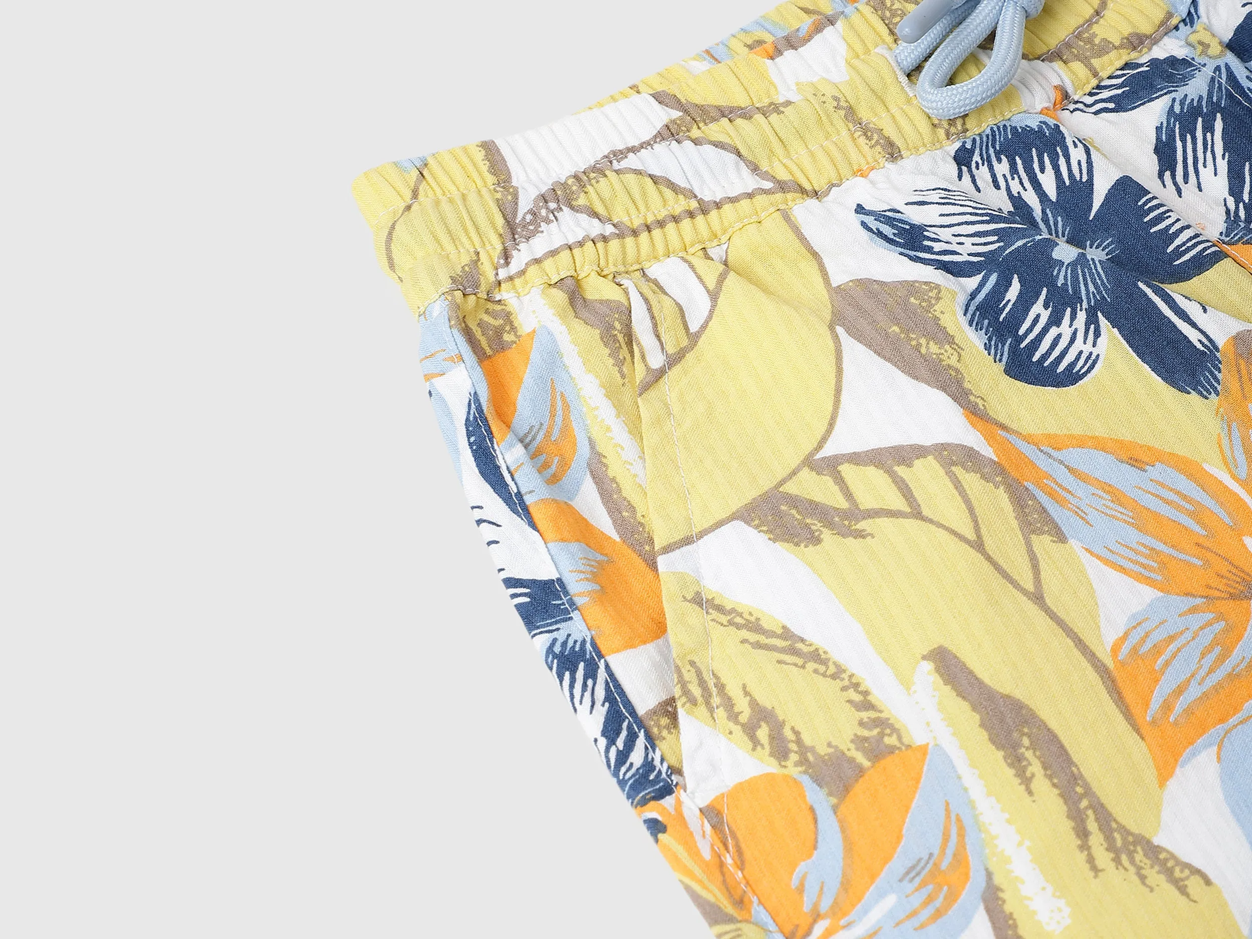 Seersucker Palm Print Regular Fit Beach Shorts