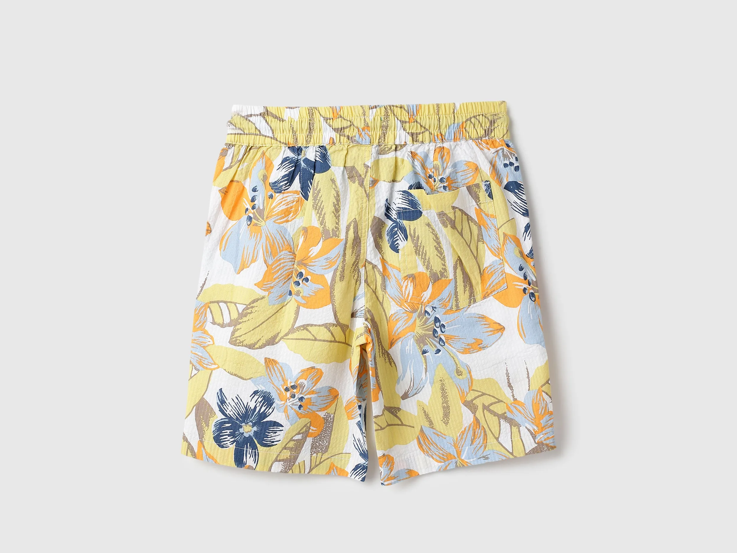 Seersucker Palm Print Regular Fit Beach Shorts