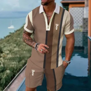 Short Sleeve Zip Polo Board Shorts Set