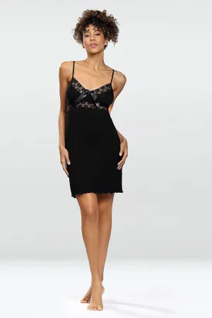 Sleepwear Satin Chemise with Lace Trim and Criss-Cross Back