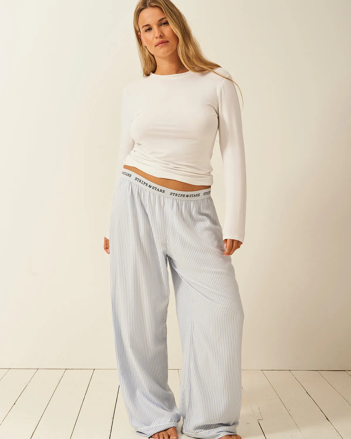 Soft Brushed Woven Pyjama Bottoms - Blue Stripe