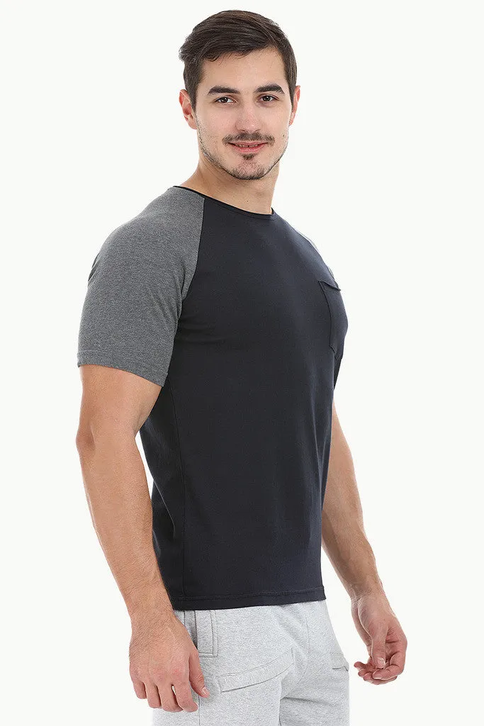 Soft Contrast Color Block Raglan Tee