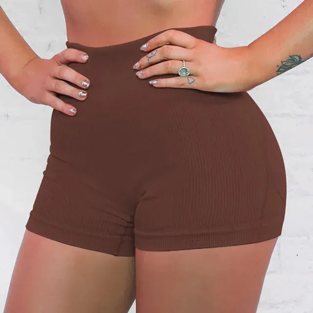 Summer High Waist Knitted Striped Yoga Sport Shorts for Women