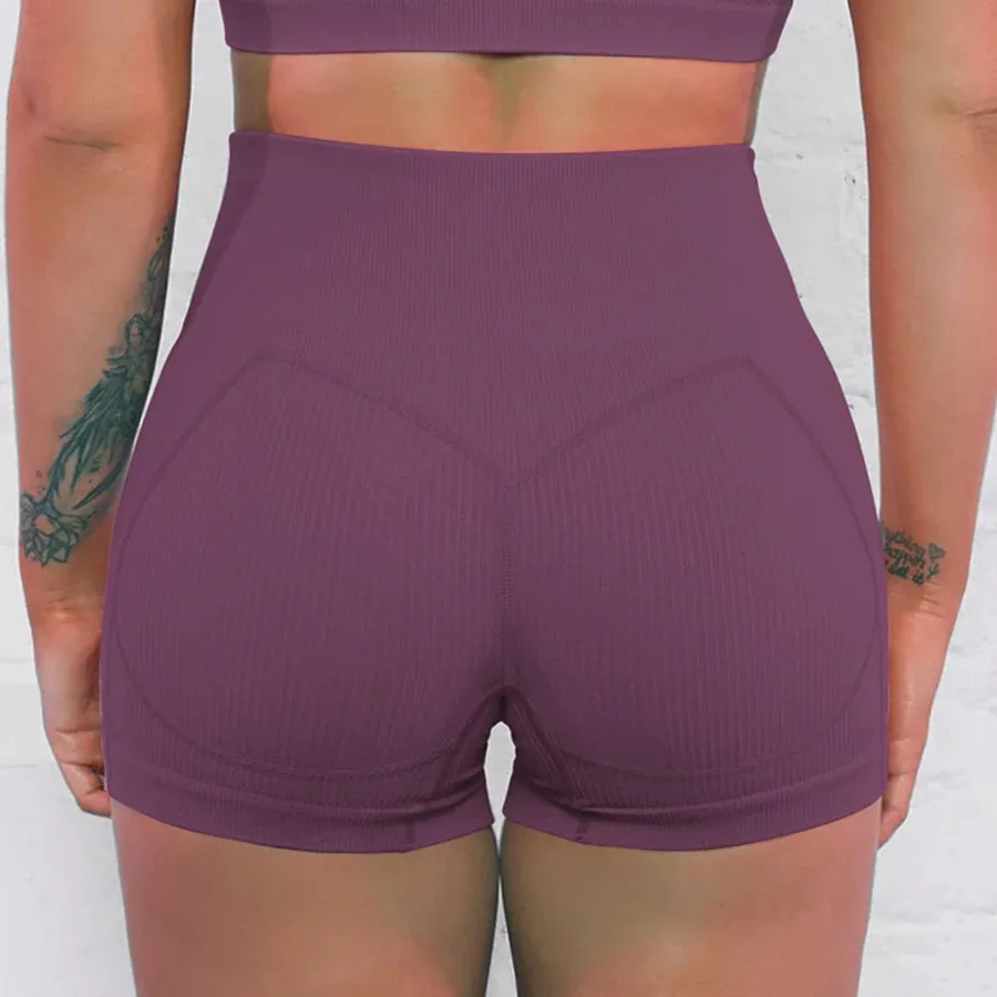 Summer High Waist Knitted Striped Yoga Sport Shorts for Women
