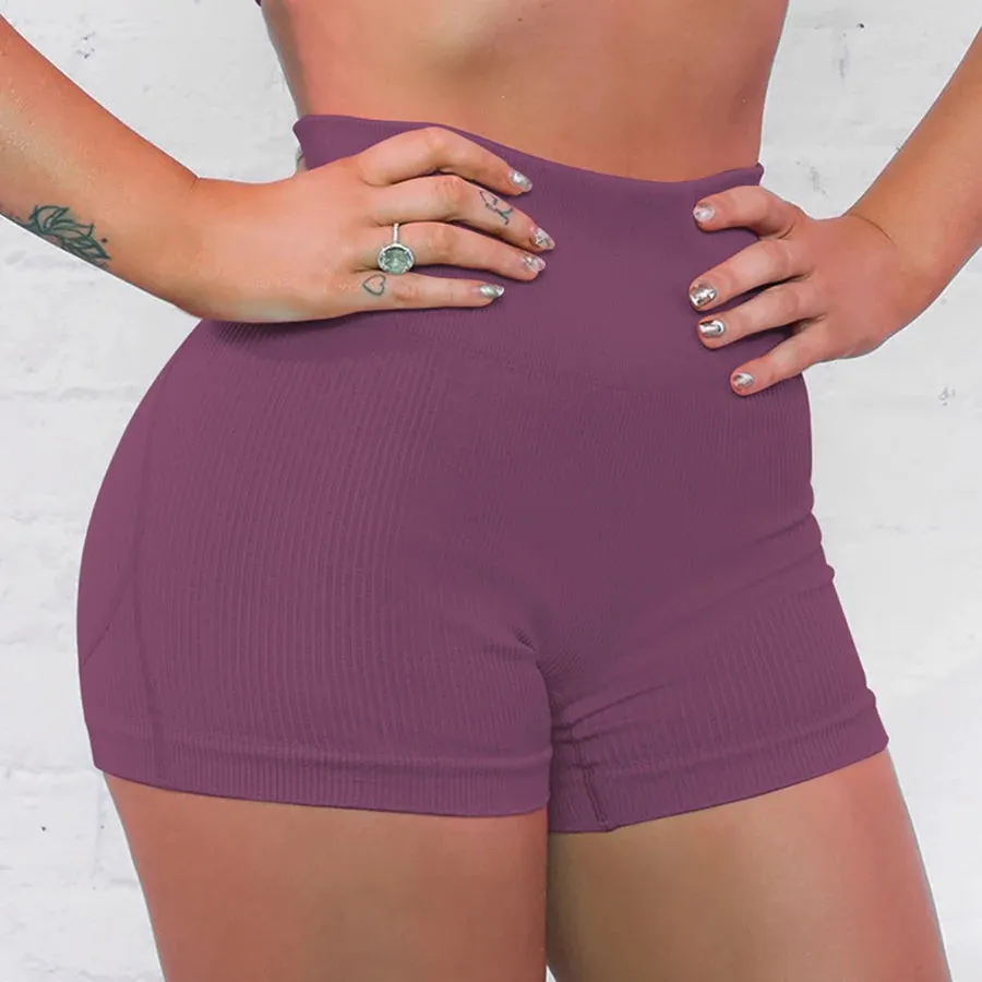 Summer High Waist Knitted Striped Yoga Sport Shorts for Women