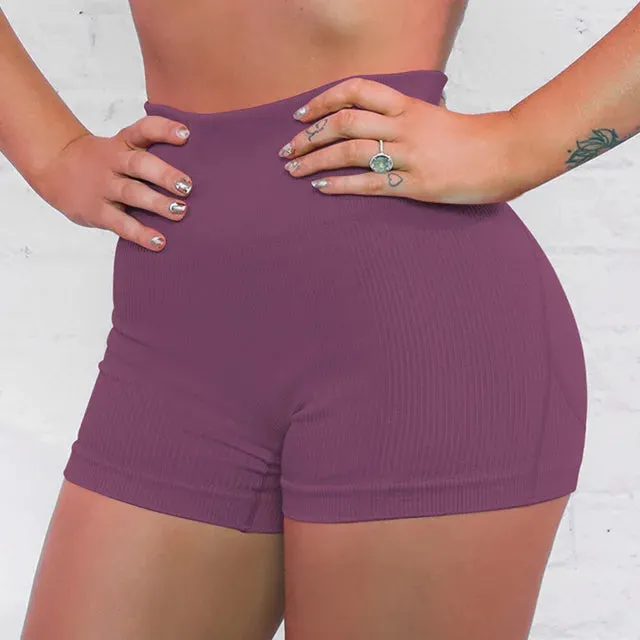 Summer High Waist Knitted Striped Yoga Sport Shorts for Women