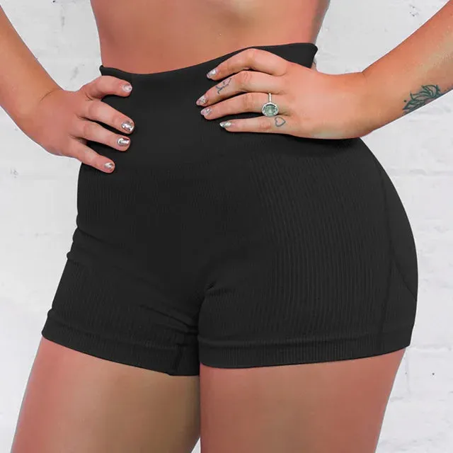 Summer High Waist Knitted Striped Yoga Sport Shorts for Women