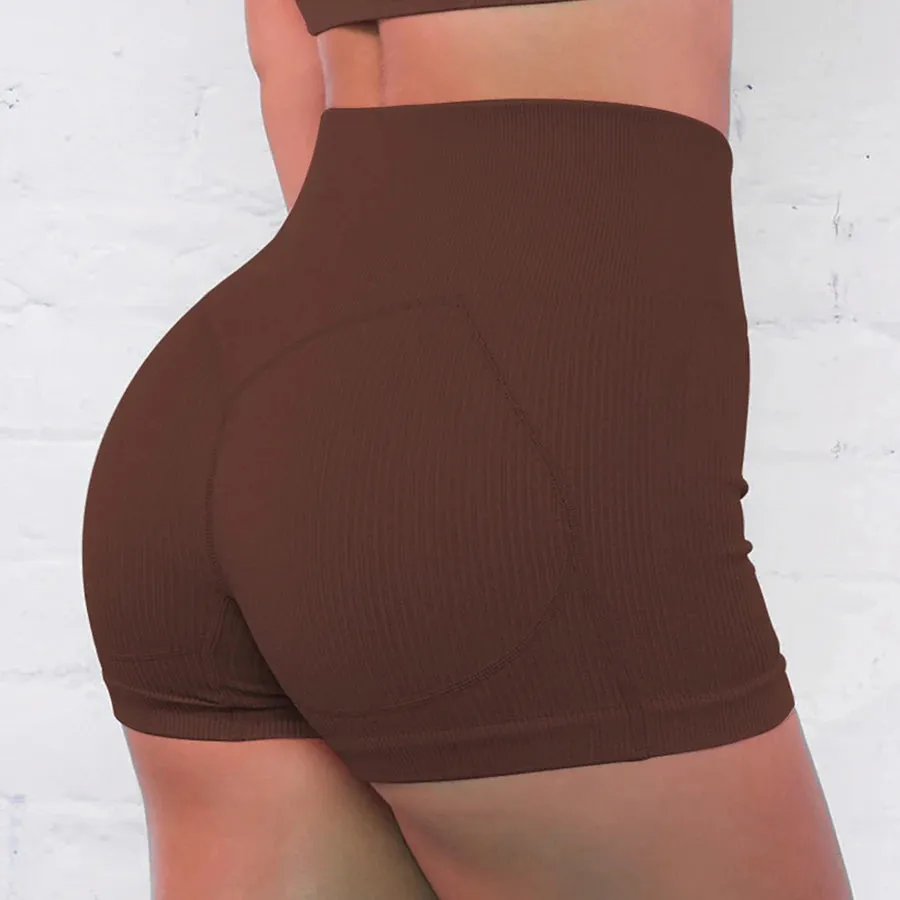 Summer High Waist Knitted Striped Yoga Sport Shorts for Women