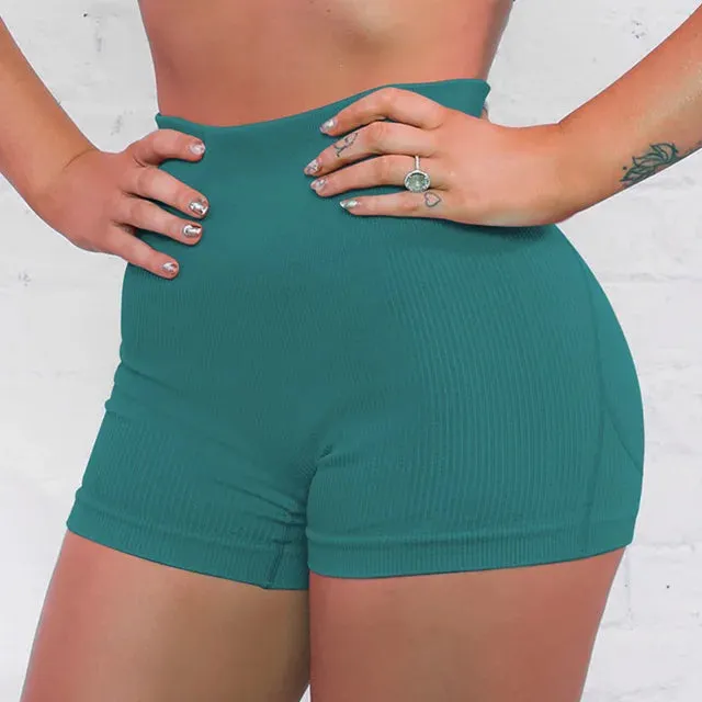 Summer High Waist Knitted Striped Yoga Sport Shorts for Women